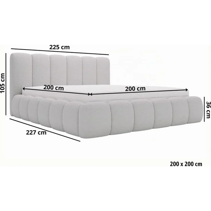 GRAINGOLD Cloud Bett 200x200, Polsterbett mit Bettkasten, Bouclé-Stoff, mit Kopfteil, Braun – Bild 2