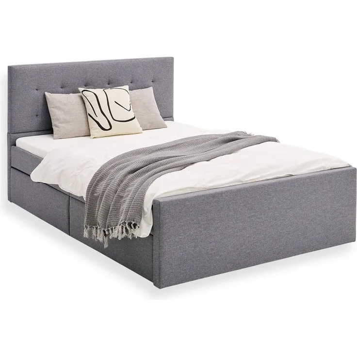 Homestyle4u Polsterbett inkl. Lattenrost und Schubladen, 2 Schubladen, Grau, 120x200 cm