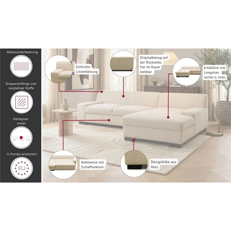 OTTO home Ecksofa Faxxe 268 x 153 cm, auch mit Schlaffunktion, aus pflegeleichtem, weichem Bezugsstoff, L-Form – Bild 3