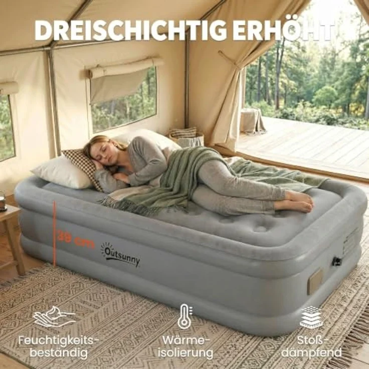 Outsunny Luftmatratze 1 Person mit integrierter elektrischer Pumpe, Tasche, wasserdicht, (Selbstaufblasend Luftbett, 5-St, Gästebett), für Camping Zuhause 190x97x39cm – Bild 6