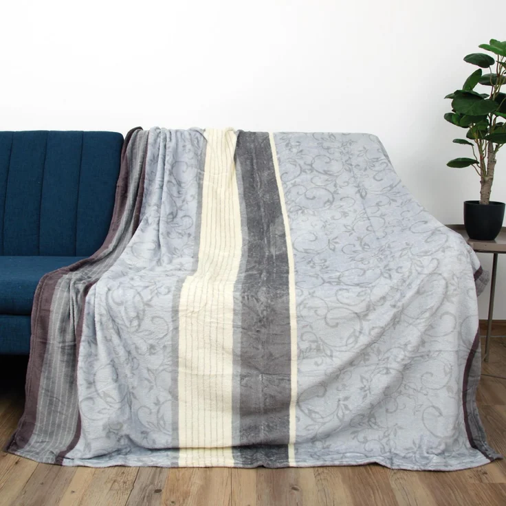 Kuscheldecke XXL (130x170cm) - Hellgrau Ranke - Flauschdecke Microfaser-Decke - Jacquard, große weiche Wohn-Decke zum kuscheln Flanelldecke – Bild 5