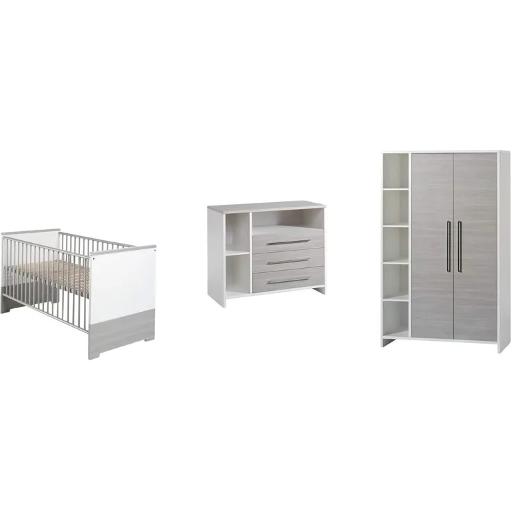 Schardt 'Eco Silber' 3-tlg. Babyzimmer-Set Kinderbett, Schrank 2-türig und Kommode