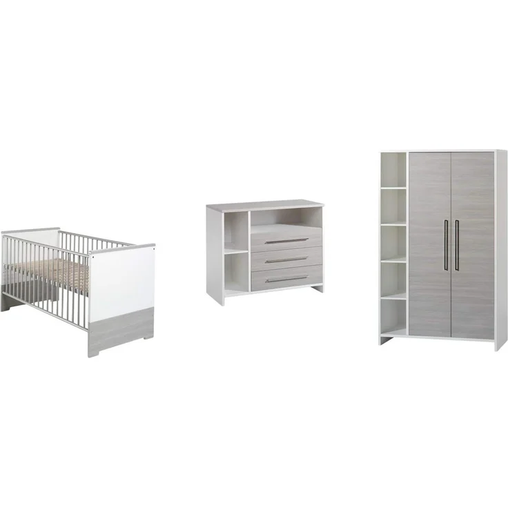 Schardt 'Eco Silber' 3-tlg. Babyzimmer-Set Kinderbett, Schrank 2-türig und Kommode – Bild 1