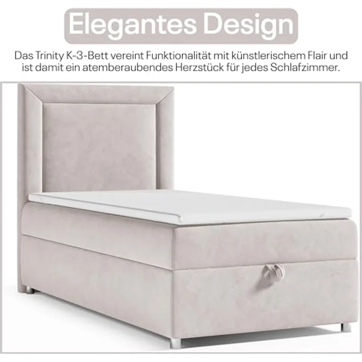Best for Home Boxspringbett mit Bettkasten Trinity K3 SINGLE Bonell-Matratze inkl. 7 cm Topper (Einzelbett, Polsterbett mit gepolstertes Kopfteil, Jugendbett, Kinderbett versch. Größen, 70x200 80x200 90x200 100x200 cm), verschiedene Liefermöglichkeiten... – Bild 4