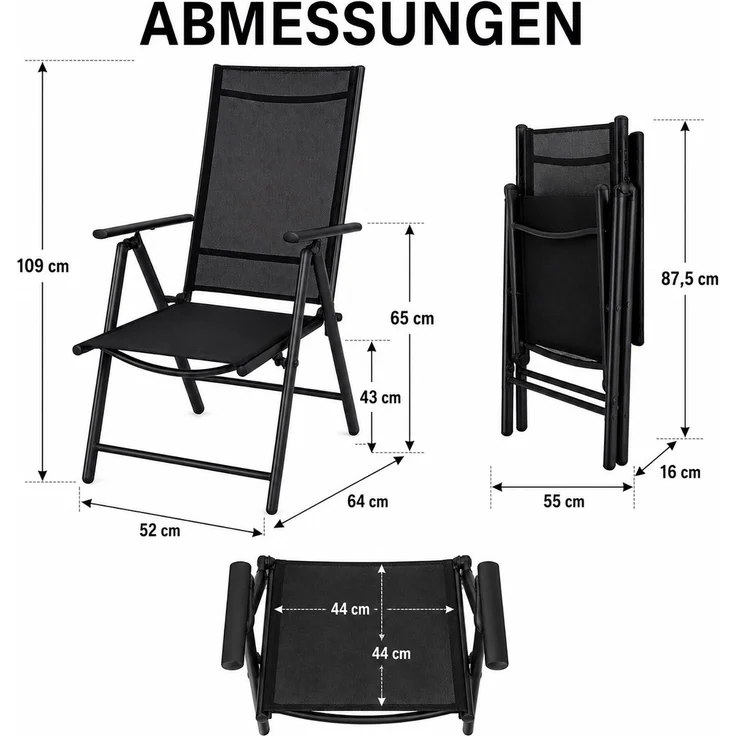 BURI 6 Klappsessel mit Hochlehner Auflage Gartenstuhl Aluminium verstellbar – Bild 4