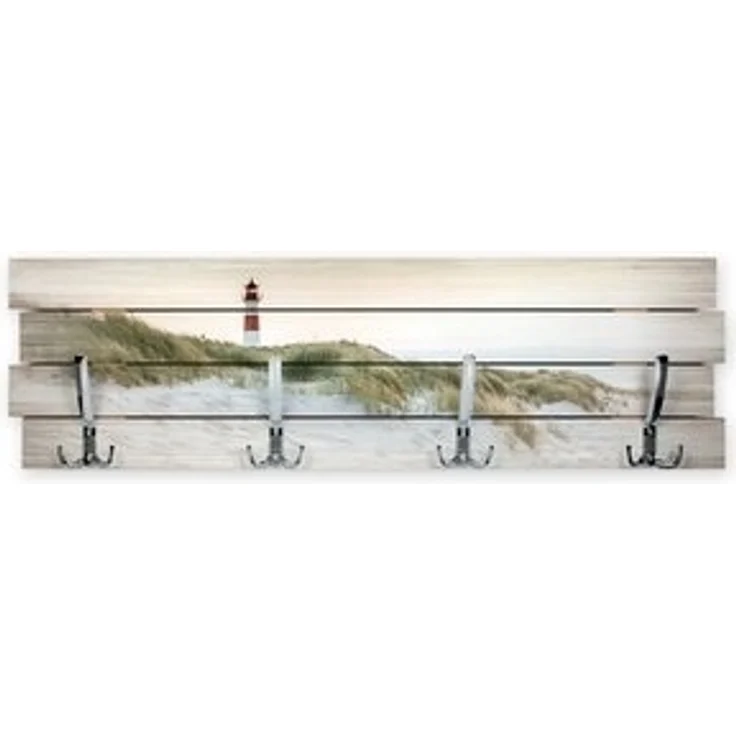 Kreative Feder Wandgarderobe Wandgarderobe "Leuchtturm" aus Holz, im Shabby-Chic-Design farbig bedruckt ca. 30x100cm 4 Doppel-Haken – Bild 6