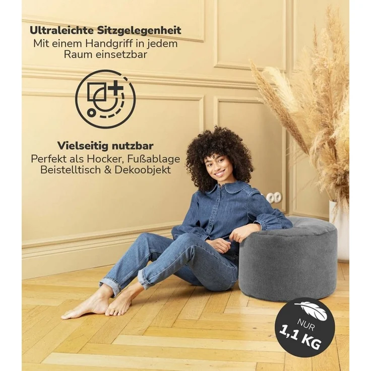 mokebo Pouf Der Ruhepouf (rund und aus Webstoff), Made in Germany, Sitzhocker, Bodenkissen, Fußhocker in Grau – Bild 2
