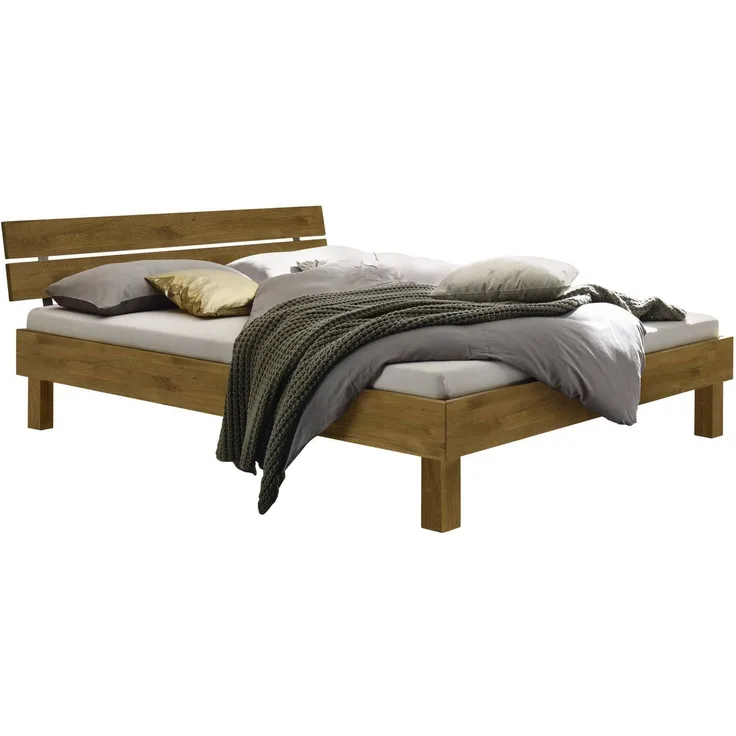 Hasena Massivholzbett Prato Wildeiche natur geölt 90x210 cm, Fußhöhe 20 cm – Trento