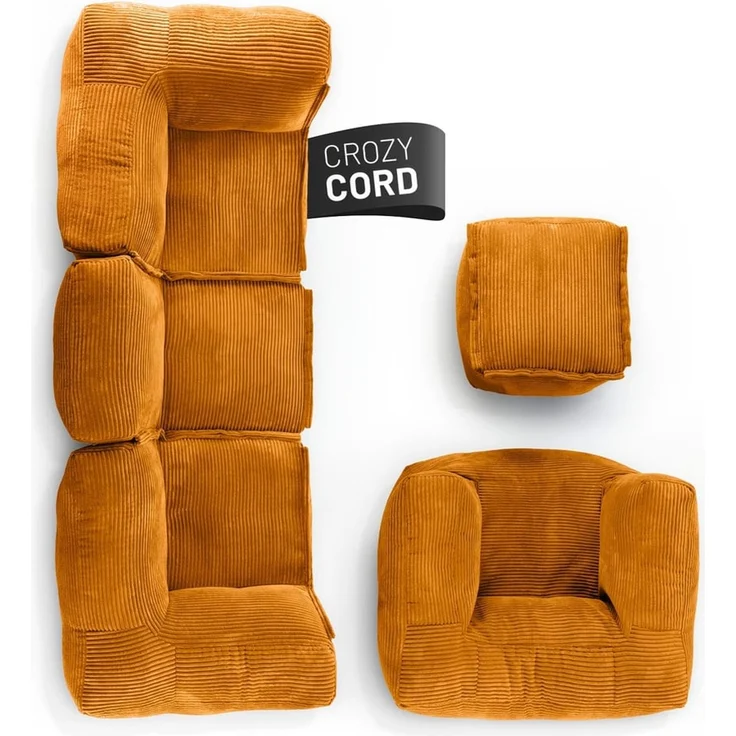 Lumaland Modulares Basic Set - Cord-Reihe | Indoor Sitzsäcke mit Softer Struktur, ideal Sofa Modulen & zum Pouf | Bean Bag mit Füllung - für Wohnzimmer & Co. – Bild 1