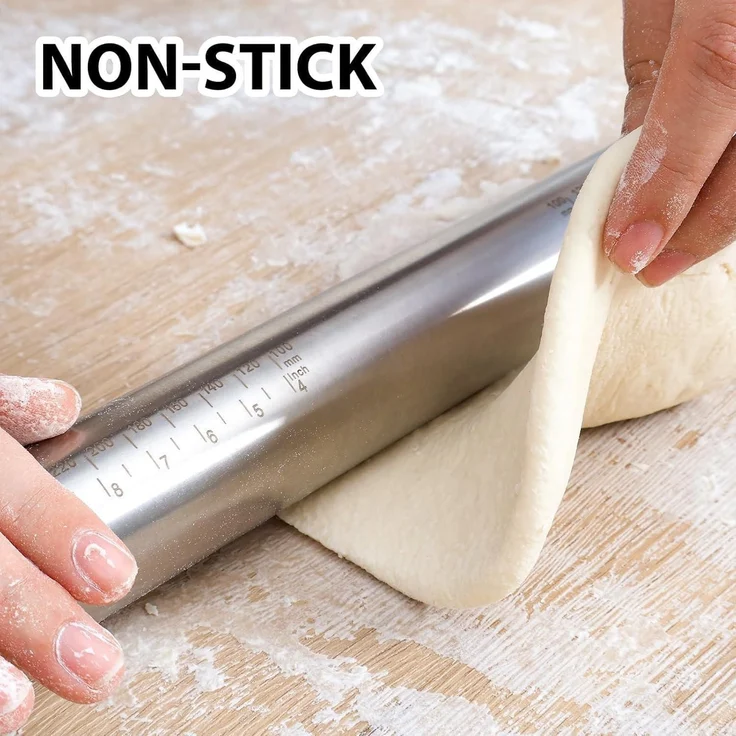 Edelstahl Nudelholz Antihaft Teigroller 40cm mit abnehmbaren Ringen – Bild 4