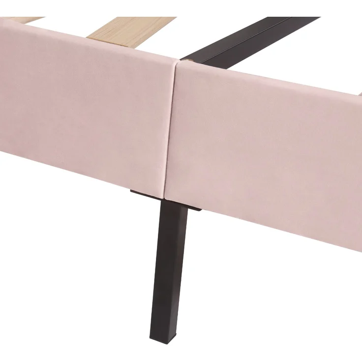 Polsterbett 203*140*118-124cm mit höhenverstellbarem Kopfteil, attenrost und Samtbezug,Rosa – Bild 9