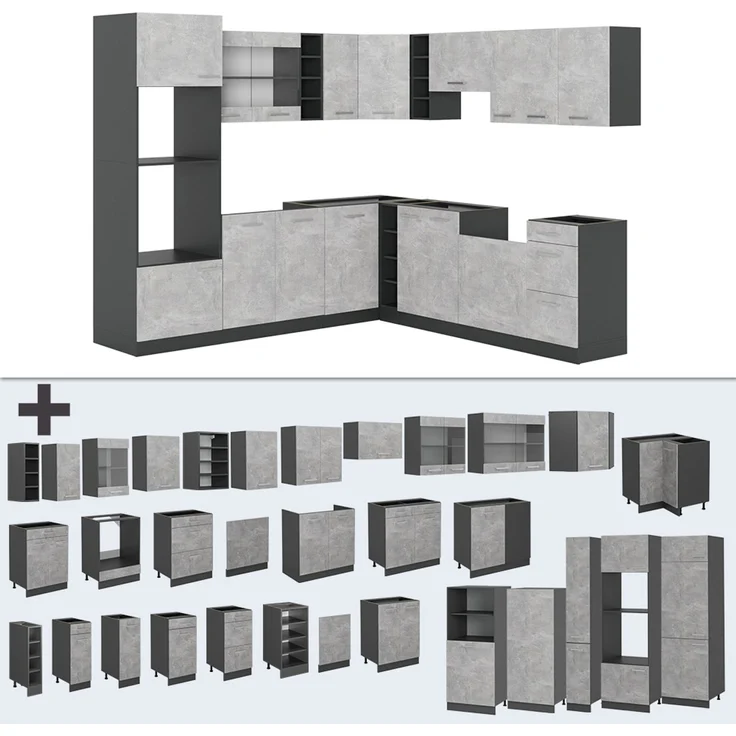 Eckküche R-Line Beton/Anthrazit 247 x 46 cm ohne Arbeitsplatte Vicco – Bild 5