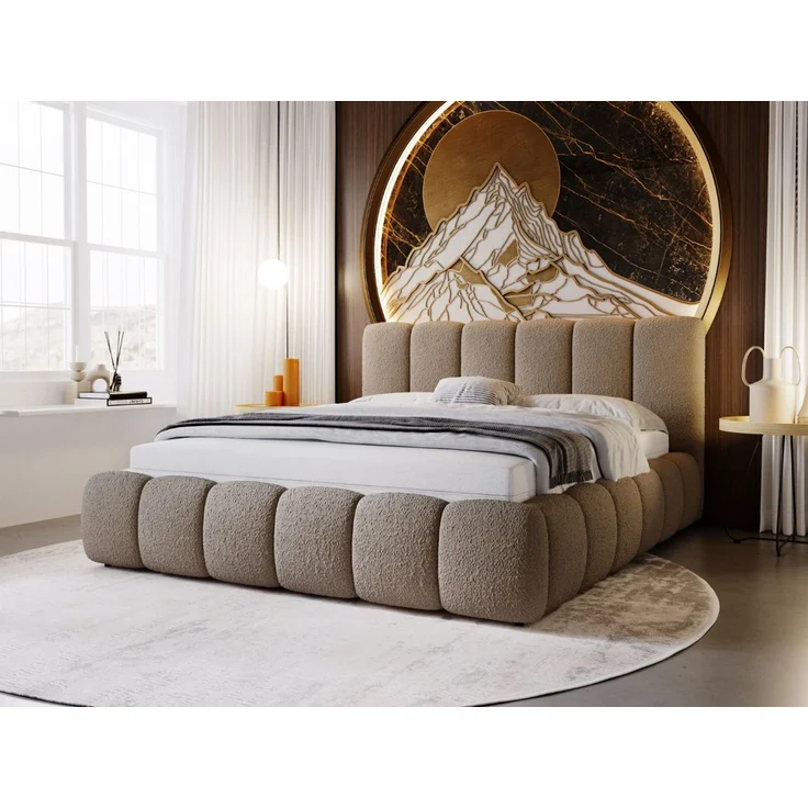 GRAINGOLD Cloud Bett 180x200, Polsterbett ohne Bettkasten, Bouclé-Stoff, mit Lattenrost, Braun – Bild 1