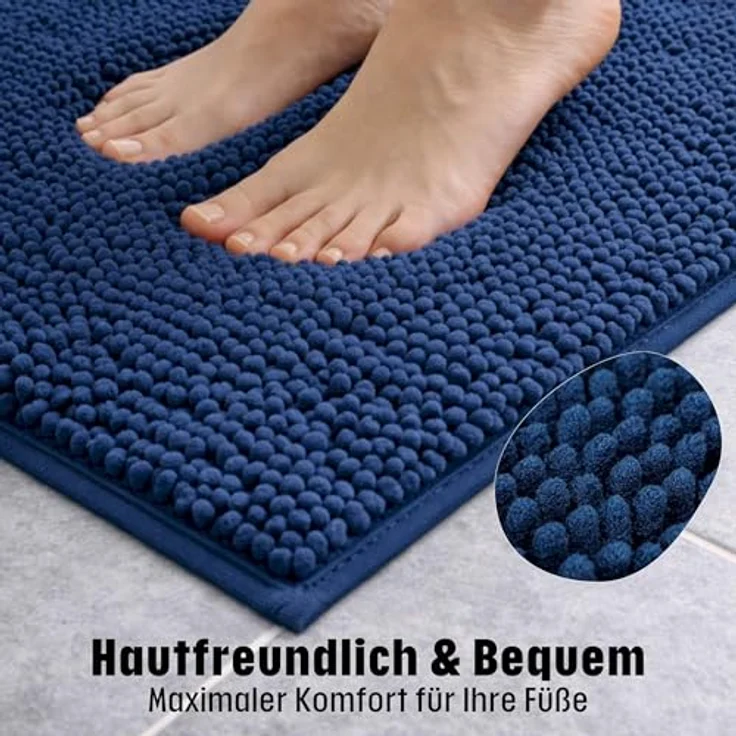 WohnDirect Badematte 45x45 cm MIT WC Ausschnitt | Dunkelblau - rutschfest & Waschbar - Badezimmerteppich zum Set kombinierbar, Badvorleger, WC Garnitur, Badteppich – Bild 4