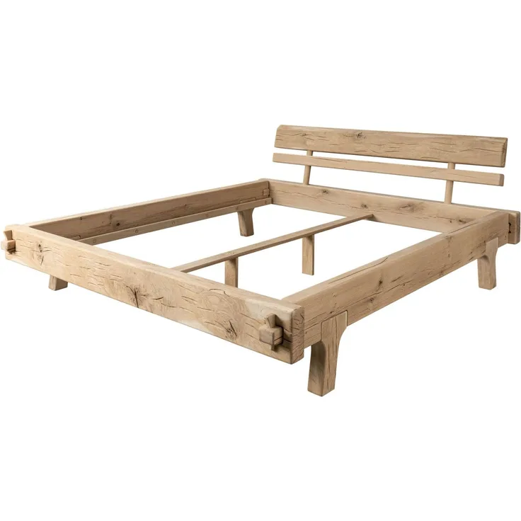 Balkenbett Eiche 200x200 natur geölt OAK HEART #04