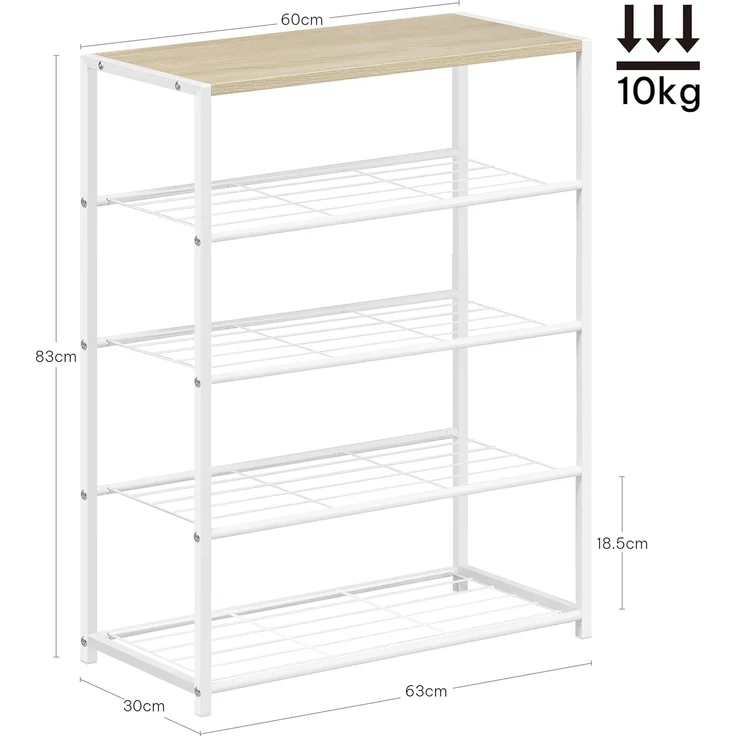 WOLTU Schuhregal mit 4 Ebenen, Schuhständer Metall, Schuhaufbewahrung platzsparend, Schuhorganizer für 12 Paar, Flur Wohnzimmer, 63 x 83 x 30 cm, weiß – Bild 3