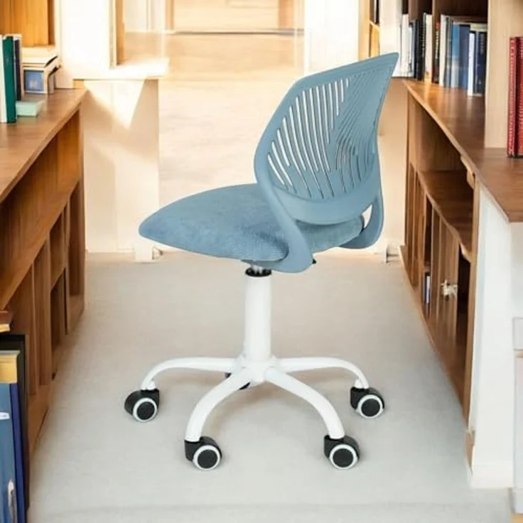 FurnitureR Blauer Schreibtischstuhl, modernes Design, robuster Kunststoff mit gepolstertem Komfortsitz, vielseitiger Gebrauch für Zuhause, Büro, platzsparend, mit Mobilitätsrollen, Geschenk für Kinder – Bild 5