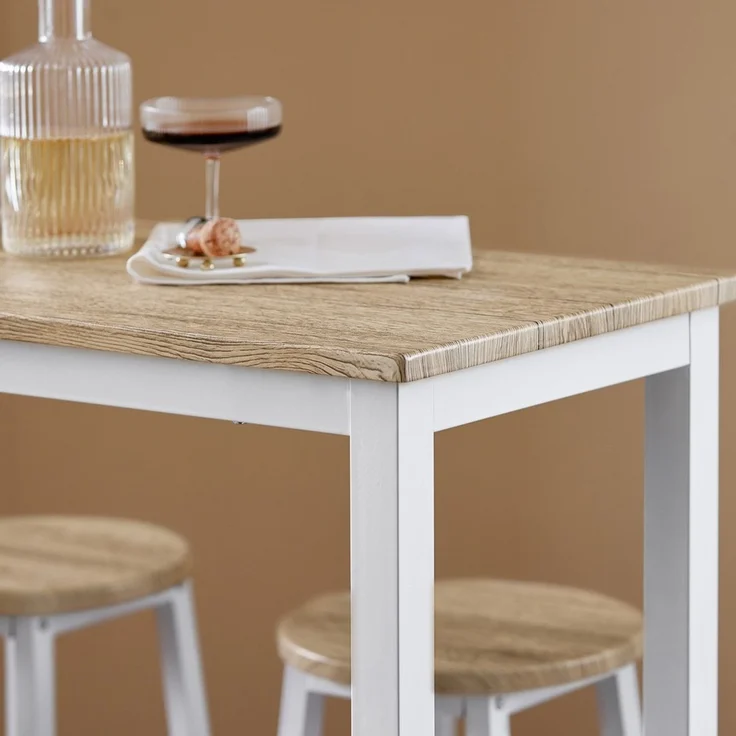 SoBuy OGT22-WN Bartisch-Set mit 4 Hockern, MDF, PVC-Furnier, Weiß, 120 x 100 x 40 cm – Bild 8