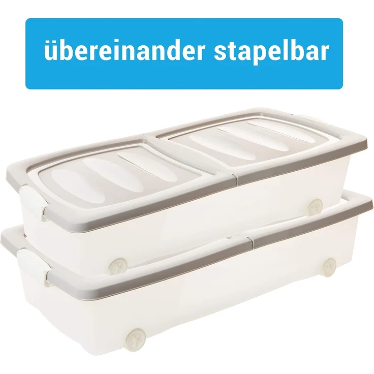 Centi Aufbewahrungsbox Unterbettbox mit Rollen und Clip-Deckel, 2er-Set (2er-Set) – Bild 6