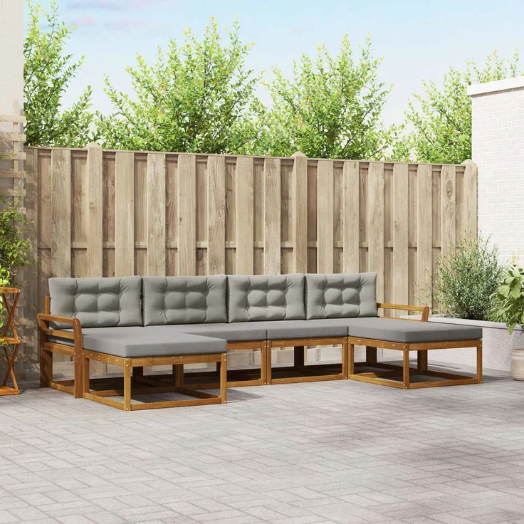 vidaXL Outdoor-Sofagarnitur 6 stk. 6-Sitzer Natur und Hellgrau 3367964 – Bild 1