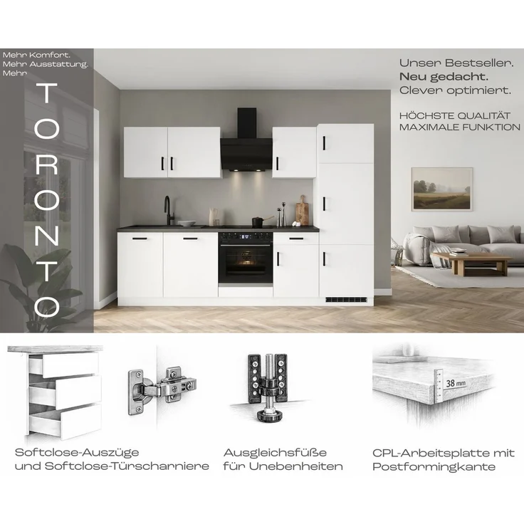KOCHSTATION Küchenzeile KS-Toronto, Breite 220 cm, wahlweise mit HANSEATIC-E-Geräten – Bild 4