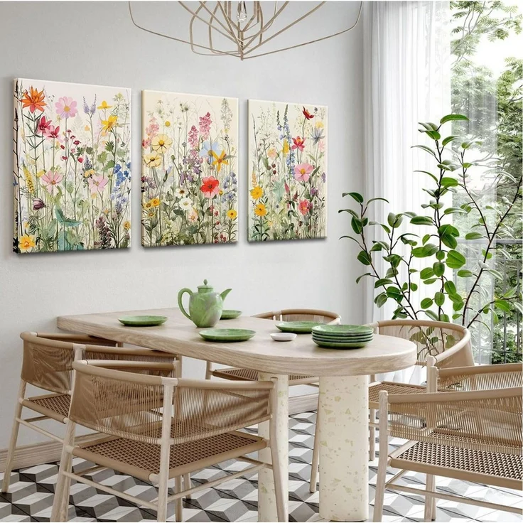 Zyronn Leinwandbild HortensieLeinwand Wandkunst, Aquarell Blumen Wandbilder, Bunte, (3 St), Wildblumen Bilder, Wanddekoration, Botanische Deko – Bild 3