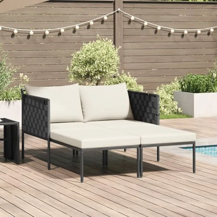vidaXL Doppel-Sonnenliege mit Kissen, Anthrazit, 115x153x69,5 cm, pulverbeschichteter Stahl, klappbar, bis zu 2 Personen
