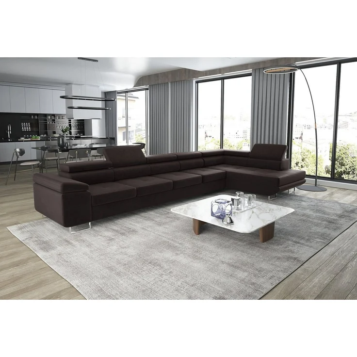 thematys Ecksofa ASTON MAXI 405 x 203 cm, mit Schlaffunktion, mit Bettkasten, mit verstellbaren Kopfstützen, Braun (Monolith 29), Ausrichtung Rechts – Bild 1