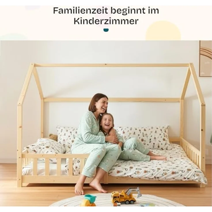 Hausbett Hesel, Kinderbett, Lattenrost und Matratze, Holzoptik, 90x200 cm – Bild 9