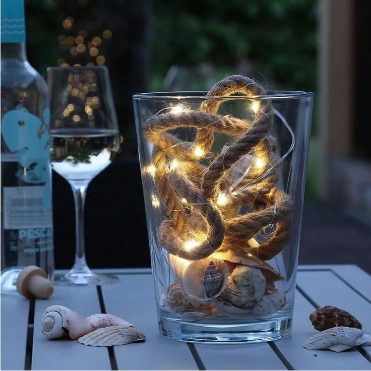 MARELIDA LED-Lichterkette Seil Jute maritime Deko Kordel Tau 20LED 1m Timer Naturseil für Innen, 20-flammig
