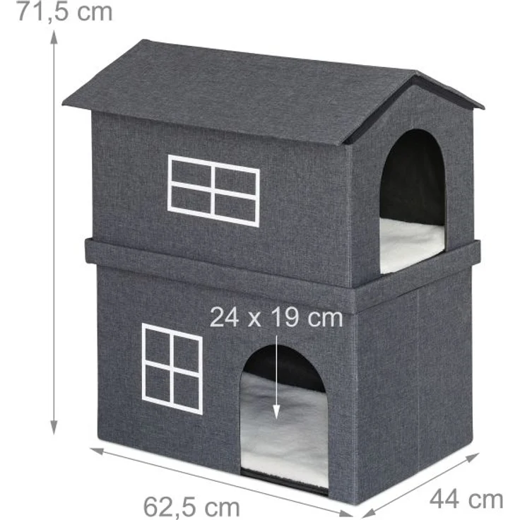 Relaxdays Katzenhaus 2 Etagen für drinnen, 71,5 x 44 x 62,5 cm, Grau – Bild 4