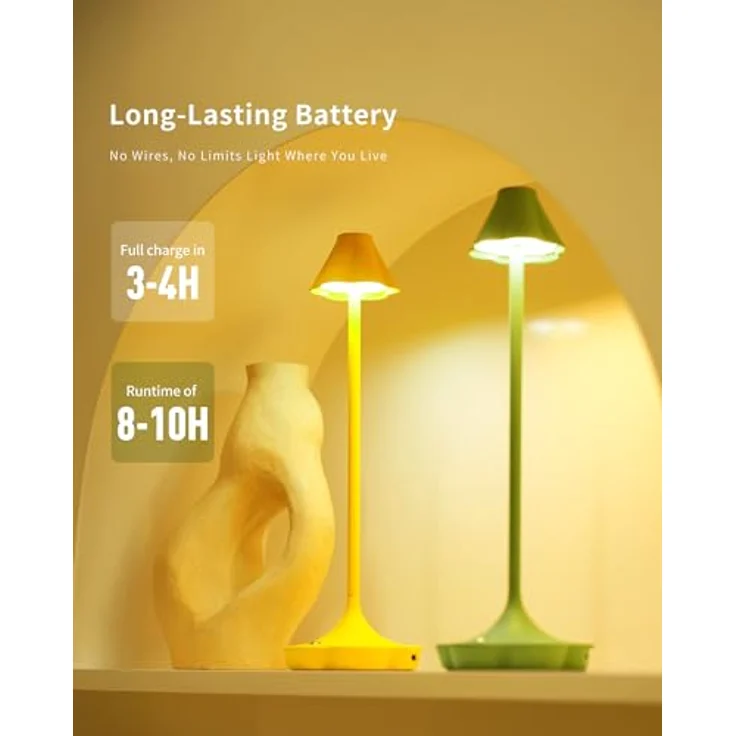 Touch Nachttischlampe Kabellos, Wiederaufladbare Tischlampe, Blumen Design, 3 Farbtemperaturen, Stufenlos Dimmbar, IP54, Gemütliches Ambientelicht für Schlafzimmer, Wohnzimmer, Grün – Bild 3
