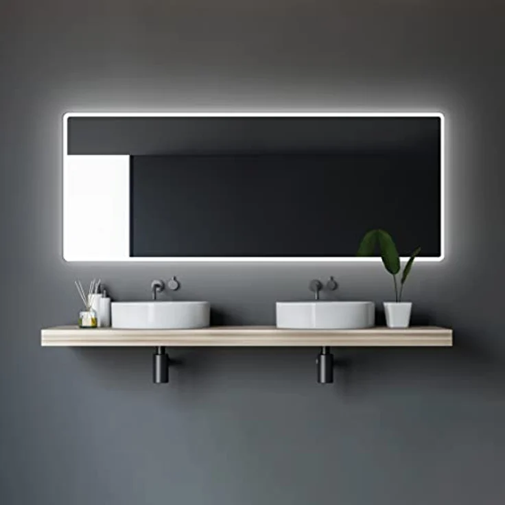 Talos TALOS Moon LED Badspiegel 180x70 cm, feuchtwassergeeignet mit Aluminiumrahmen, Lichtfarbe Neutralweiß, einfache Montage – Bild 1