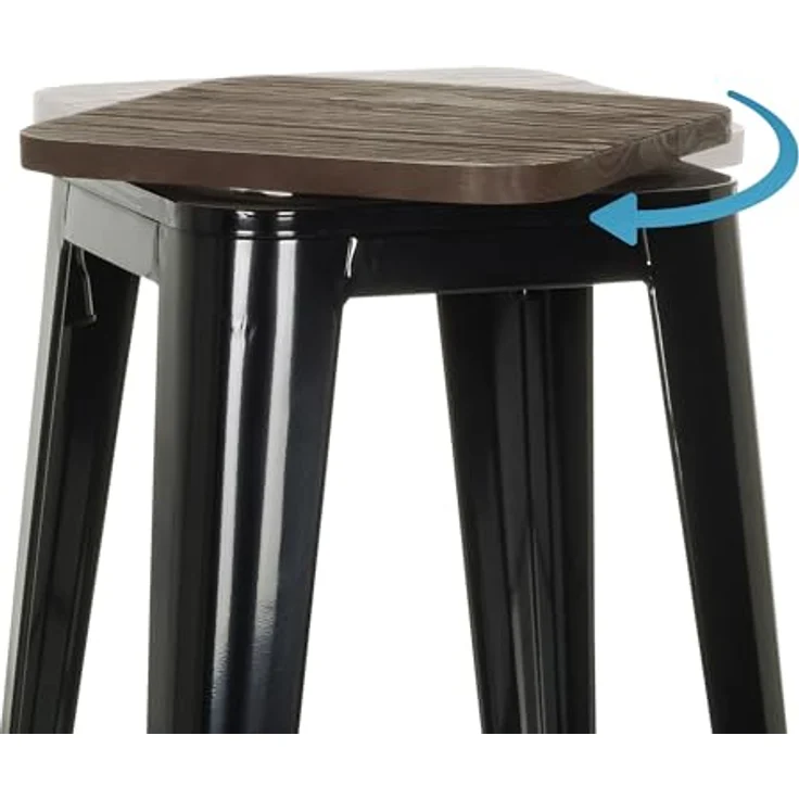 Hjh Office Vantaggio High Ws, Barhocker im Industrie-Design aus Stahl mit drehbarem Echtholzsitz, stapelbar – Bild 4