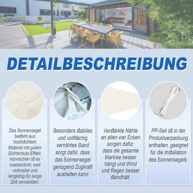 LuxusKollektion Sonnensegel Sonnensegel Dreieckig Wasserdicht UV Schutz 95 Garten 3x3x4.25 Creme – Bild 4