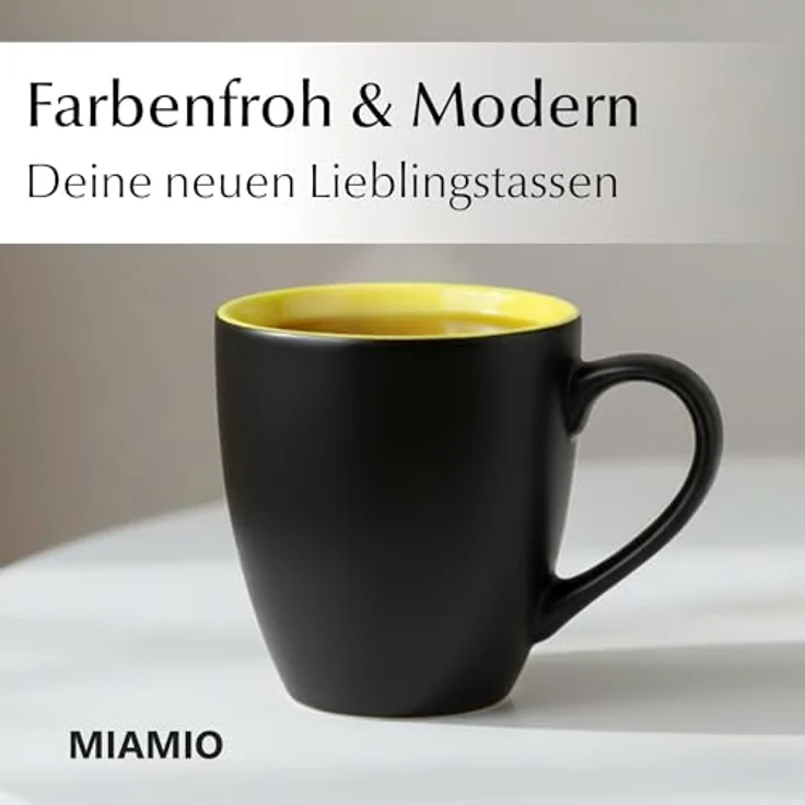 MiaMio Tasse MIAMIO - 6 x 350 ml Kaffeetassen Set Außen Schwarz Innen Farbig – Bild 4
