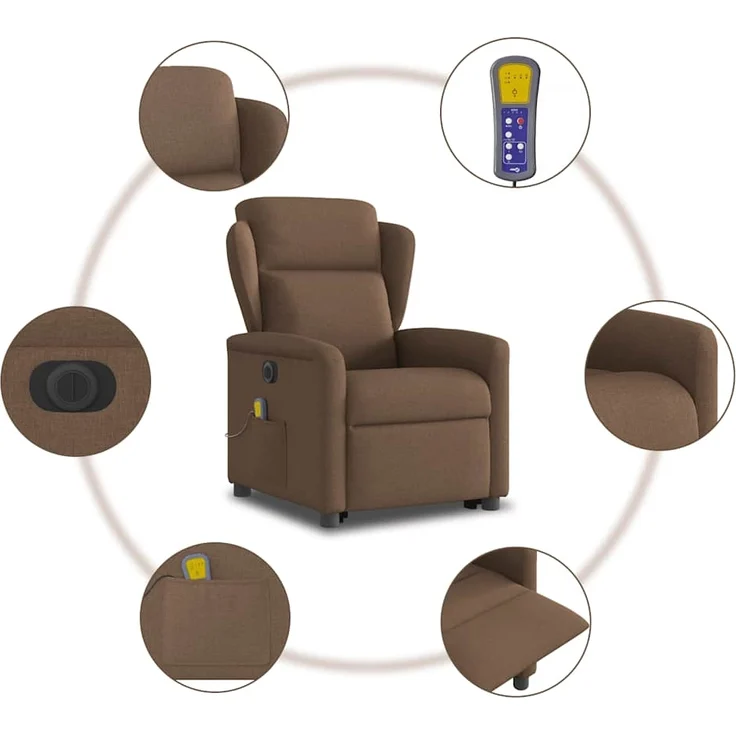 vidaXL Elektrischer Massagesessel mit Aufstehhilfe Braun Stoff 3303168 – Bild 10