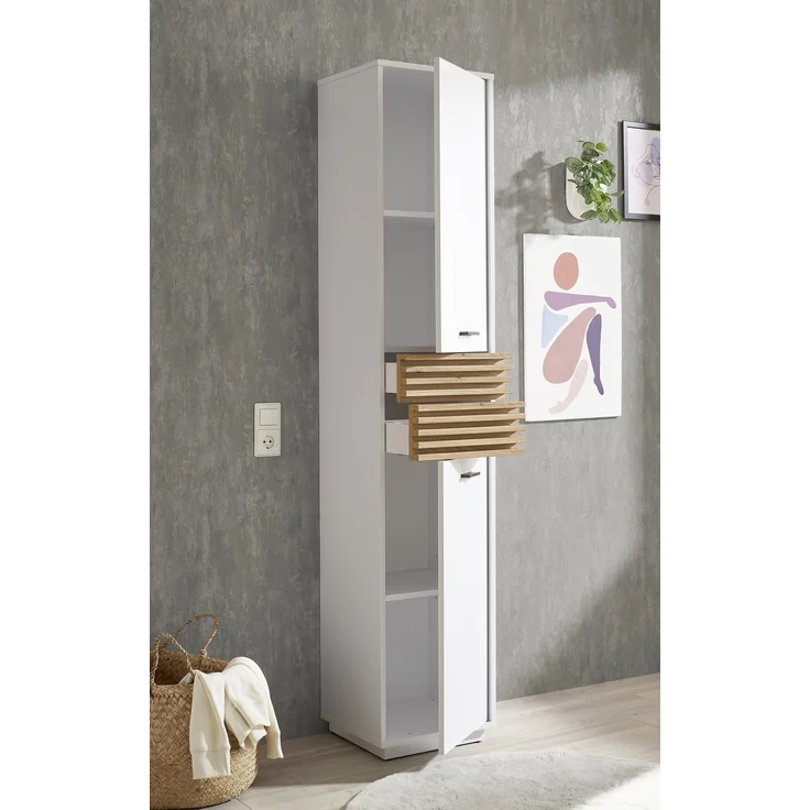 Badezimmer-Set >Liguria< (4-tlg.) in Weiß / Evoke Eiche Dekor - 220x191x40 (BxHxT) – Bild 4