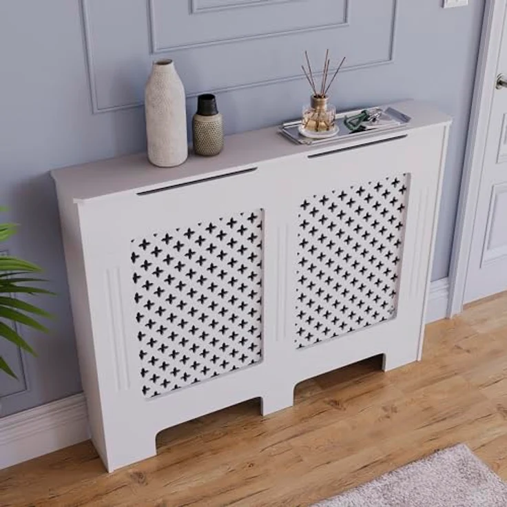 Vida Designs Oxford-Heizkörperabdeckung, moderner weißer MDF-Schrank mit Rillen, oberes Regal aus Holz, mittelgroß – Bild 5