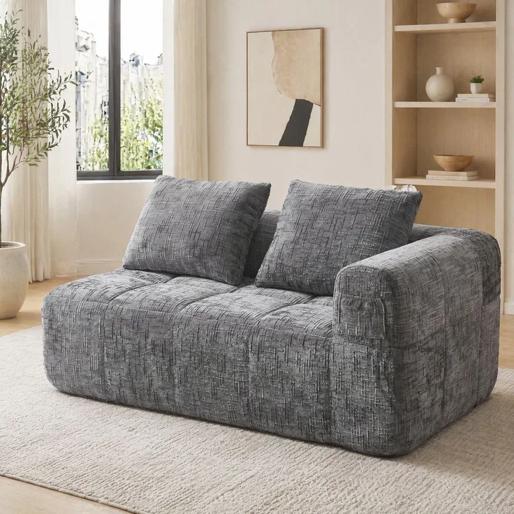 DESVIAE Sofa mit Seitentaschen und Kissen, 158x90x60 cm, Chenille, Grau