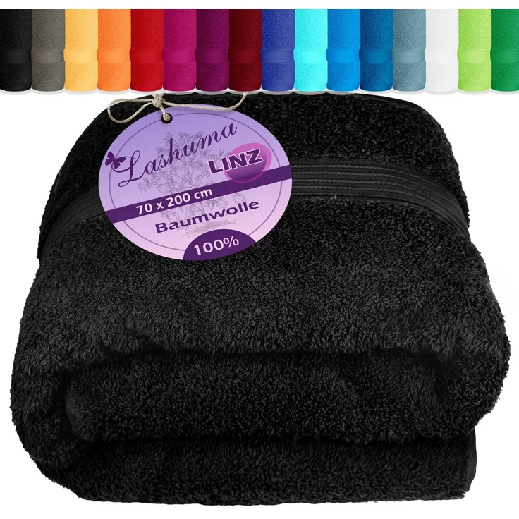 Lashuma Saunatuch Linz, Frottee (1-St), Saugstarkes Badetuch schwarz 70x200 cm – Bild 1