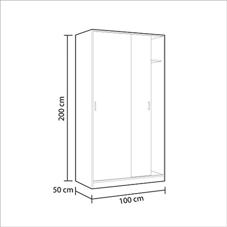Kleiderschrank mit zwei Schiebetüren mit Kleiderstange und einem Innenregal, Eichenfarbe, Maße 100 x 200 x 50 cm – Bild 4