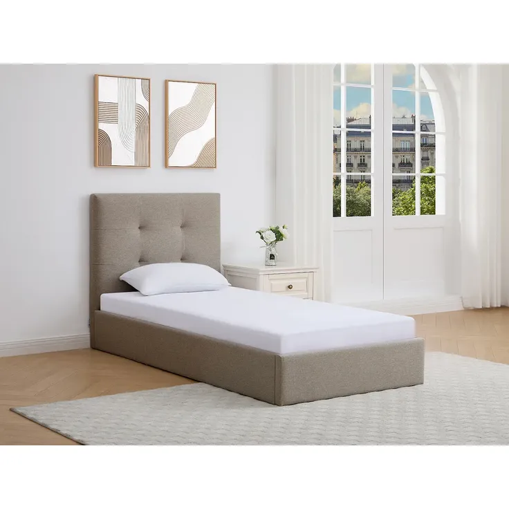 Vente-unique - CALINIDA Bett Stoff Schokoladenbraun - B 201 cm x H 101,5 cm x L 98 cm