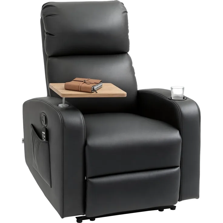 MELAYR, Massagesessel Relaxsessel Liegesessel, 1 Klapptisch, 1 Fußstütze; 77 cm x 93 cm x 105 cm, Schwarz