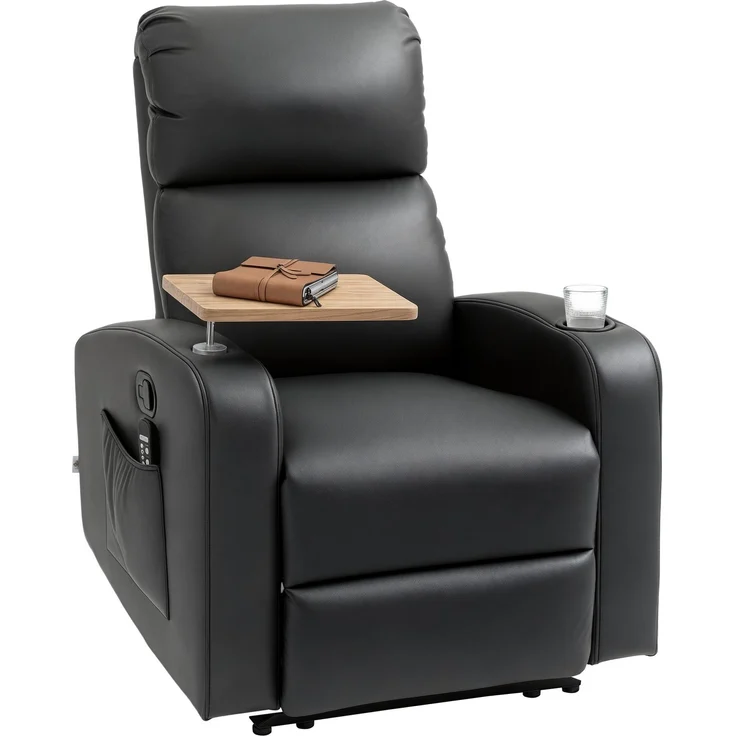 MELAYR, Massagesessel Relaxsessel Liegesessel, 1 Klapptisch, 1 Fußstütze; 77 cm x 93 cm x 105 cm, Schwarz – Bild 1