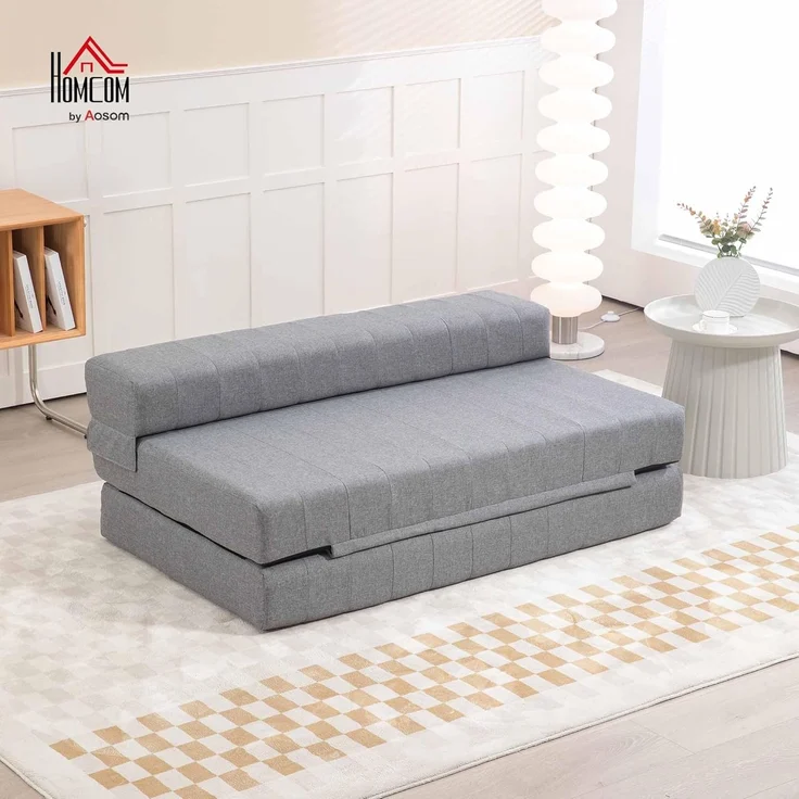HOMCOM Relaxsessel 2-in-1 Klappbar Schlafsofa mit Leinenoptik (Sofabett, 1-St, Bodensofa), für Wohnzimmer, Schlafzimmer, Grau – Bild 2