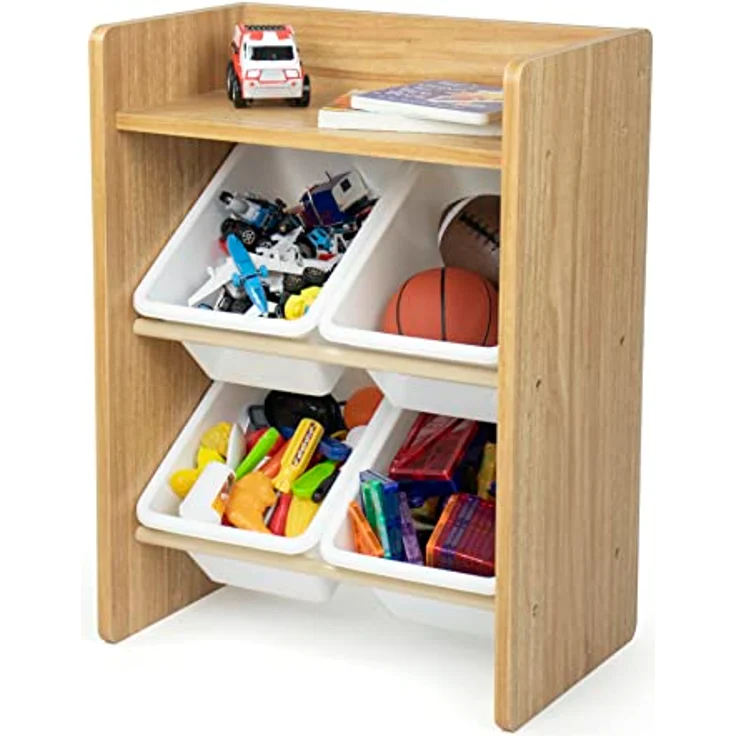 Humble Crew stilvolles Kinderregal in Natur/Weiß! 4 Boxen für Spielzeug, ideal für Kinderzimmer. Jetzt Ordnung mit natürlichem Charme schaffen – Bild 10