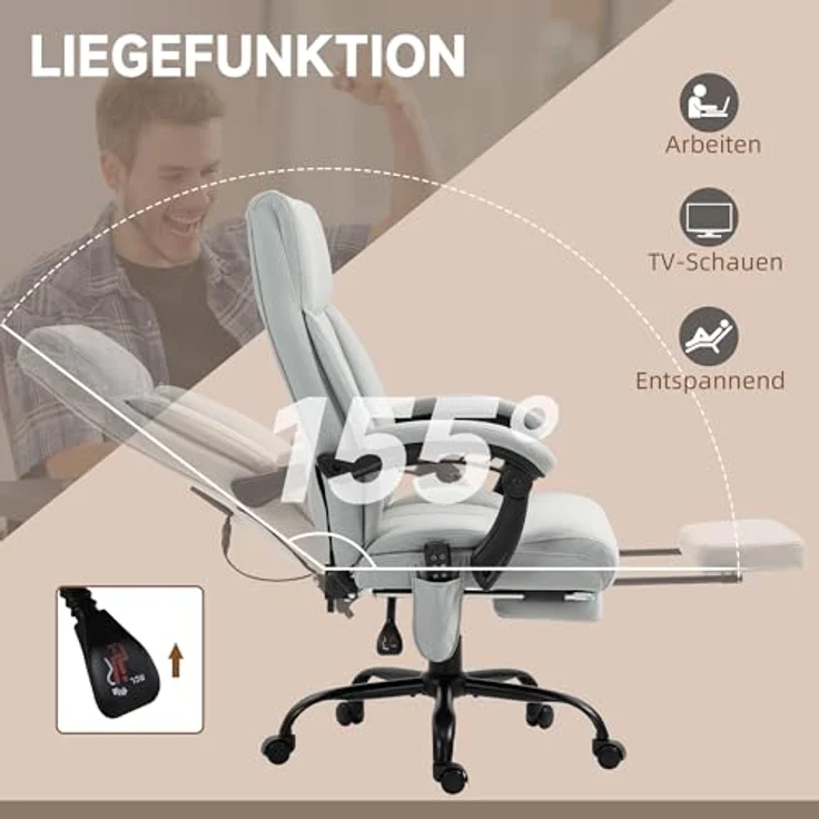 Vinsetto Massage-Bürostuhl mit Fußstütze, entspannende Massagefunktion für ergonomisches Sitzen – Bild 6