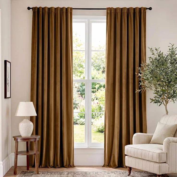 Lazzzy Verdunkelungsvorhänge aus Polyester, wärmeisoliert, superweich, luxuriöse Vorhänge für Schlafzimmer, Stangentasche, Fenstervorhänge für Wohnzimmer, 2 Paneele, 132x244 cm, Goldbraun