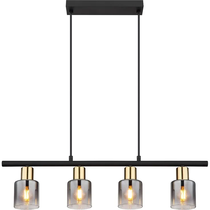 LED Pendelleuchte, Metall, Gold, Glas Rauchfarbe, L 65 cm